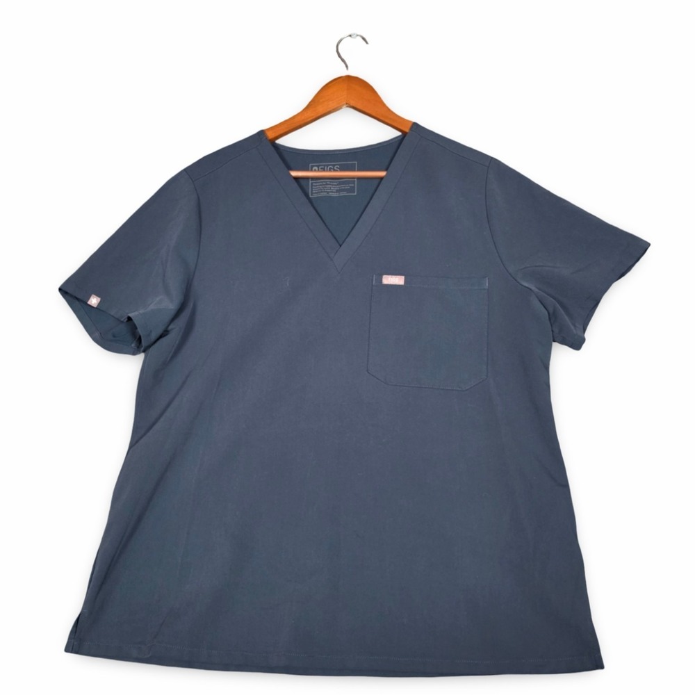 FIGS Catarina Womens Scrub Top XL Gray V Neck One Pocket Technical Medical Shirt